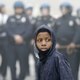 Police move protesters Baltimore on April 27, following the funeral of Freddie Gray.